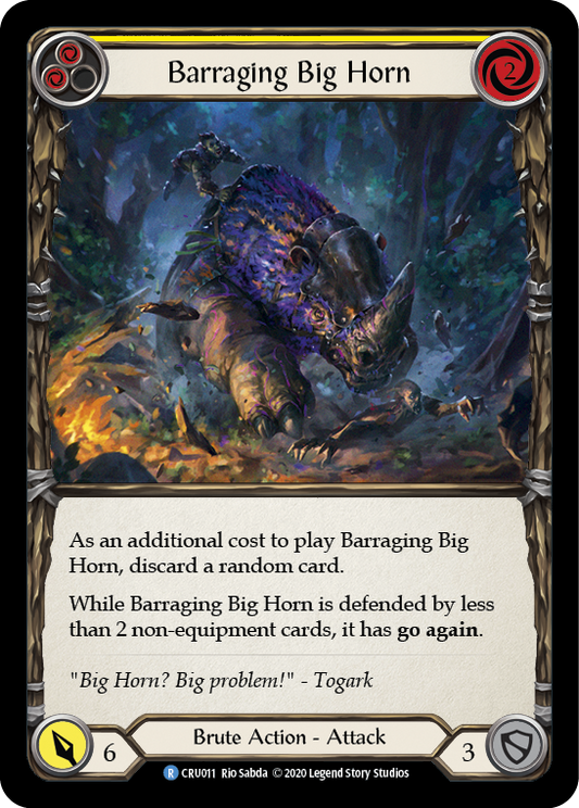 Barraging Big Horn (Yellow) [CRU011] Unlimited Edition Rainbow Foil, Crucible of War, Rare, CRU011