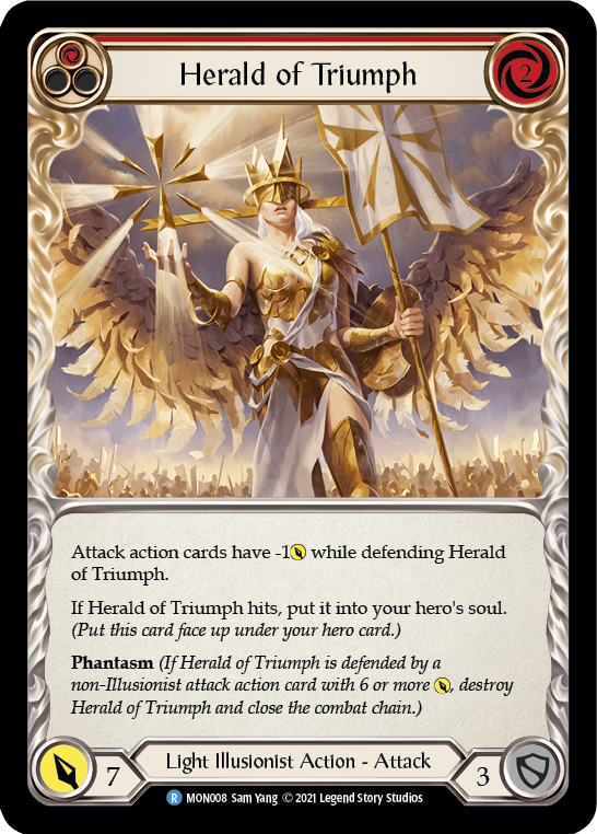 Herald of Triumph (Red) [MON008] Unlimited Edition Rainbow Foil, Monarch, Rare, MON008