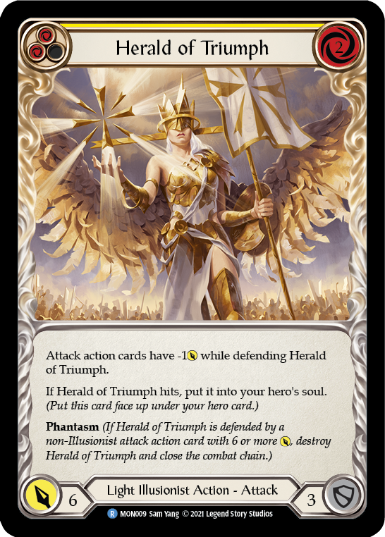 Herald of Triumph (Yellow) [MON009] Unlimited Edition Rainbow Foil, Monarch, Rare, MON009