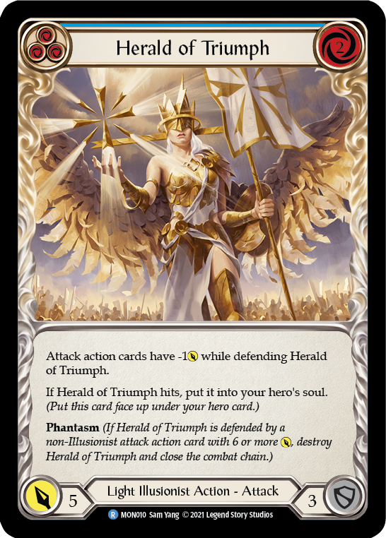 Herald of Triumph (Blue) [MON010] Unlimited Edition Rainbow Foil, Monarch, Rare, MON010