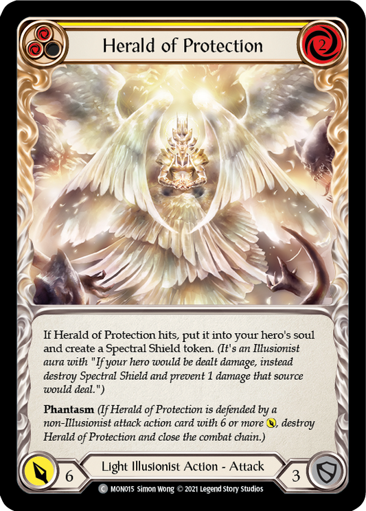 Herald of Protection (Yellow) [MON015] Unlimited Edition Rainbow Foil, Monarch, Common, MON015