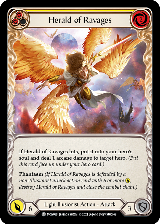 Herald of Ravages (Yellow) [MON018] Unlimited Edition Rainbow Foil, Monarch, Common, MON018