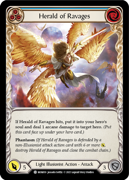 Herald of Ravages (Blue) [MON019] Unlimited Edition Rainbow Foil, Monarch, Common, MON019