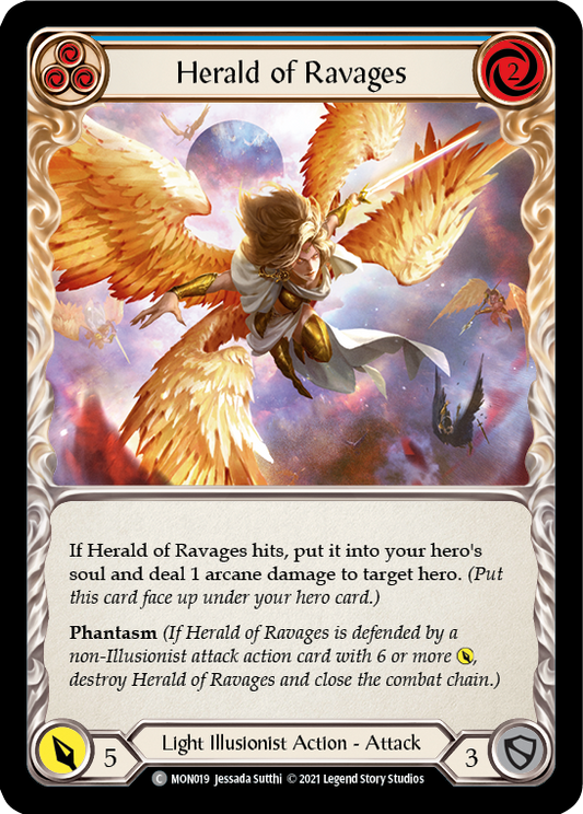 Herald of Ravages (Blue) [MON019] Unlimited Edition Rainbow Foil, Monarch, Common, MON019