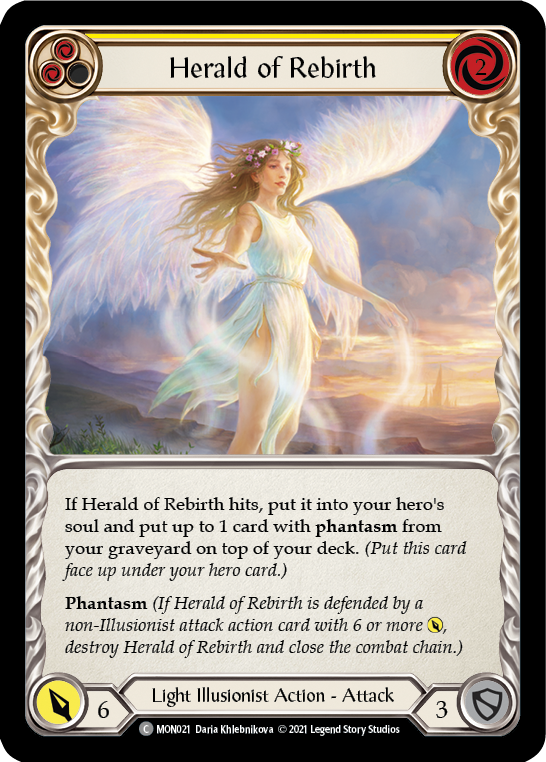 Herald of Rebirth (Yellow) [MON021] Unlimited Edition Rainbow Foil, Monarch, Common, MON021