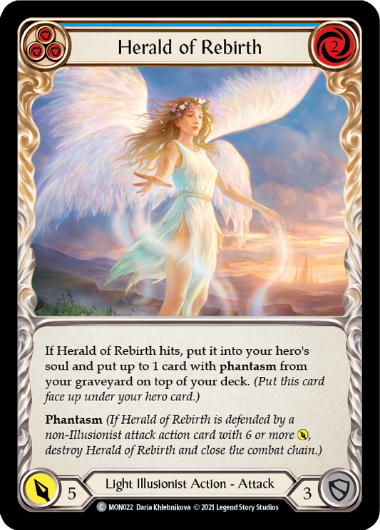 Herald of Rebirth (Blue) [MON022] Unlimited Edition Rainbow Foil, Monarch, Common, MON022