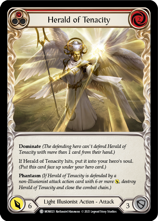 Herald of Tenacity (Red) [MON023] Unlimited Edition Rainbow Foil, Monarch, Common, MON023