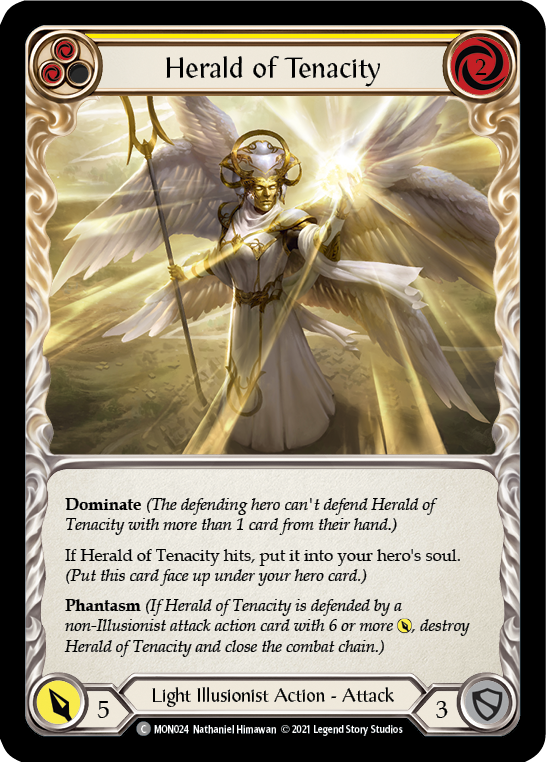 Herald of Tenacity (Yellow) [MON024] Unlimited Edition Rainbow Foil, Monarch, Common, MON024