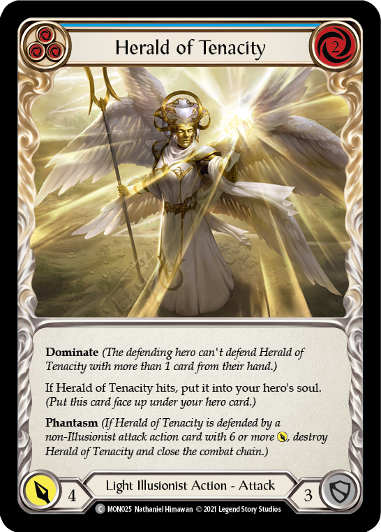 Herald of Tenacity (Blue) [MON025] Unlimited Edition Rainbow Foil, Monarch, Common, MON025