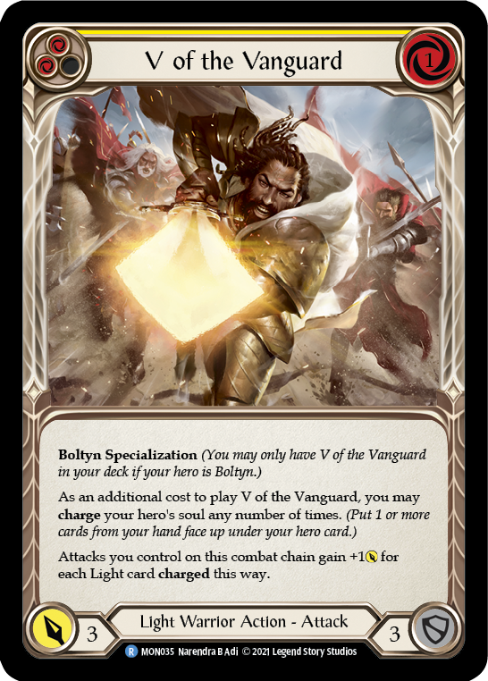 V of the Vanguard [MON035] Unlimited Edition Rainbow Foil, Monarch, Rare, MON035