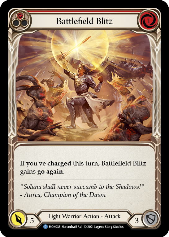 Battlefield Blitz (Red) [MON036] Unlimited Edition Rainbow Foil, Monarch, Rare, MON036