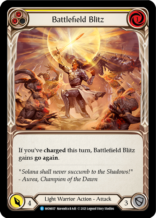 Battlefield Blitz (Yellow) [MON037] Unlimited Edition Rainbow Foil, Monarch, Rare, MON037