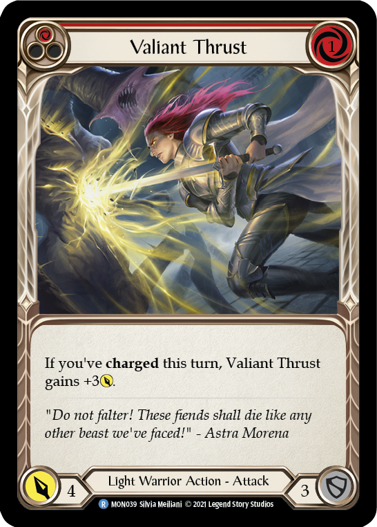 Valiant Thrust (Red) [MON039] Unlimited Edition Rainbow Foil, Monarch, Rare, MON039