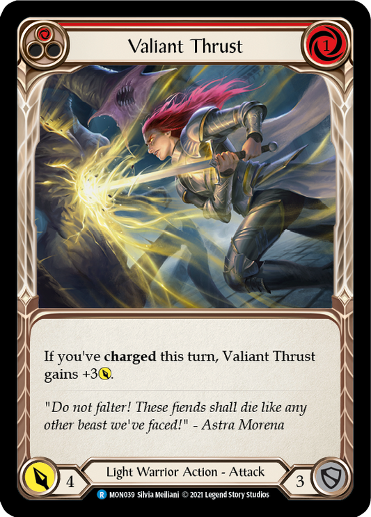 Valiant Thrust (Red) [MON039] Unlimited Edition Rainbow Foil, Monarch, Rare, MON039