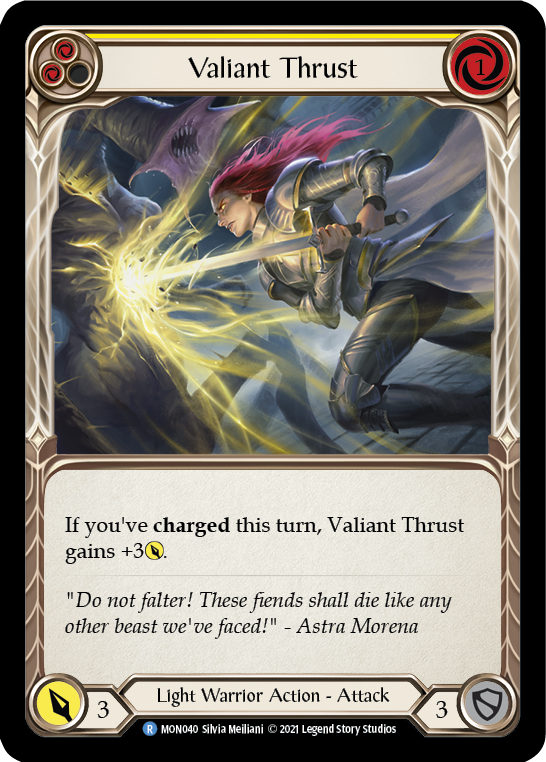 Valiant Thrust (Yellow) [MON040] Unlimited Edition Rainbow Foil, Monarch, Rare, MON040