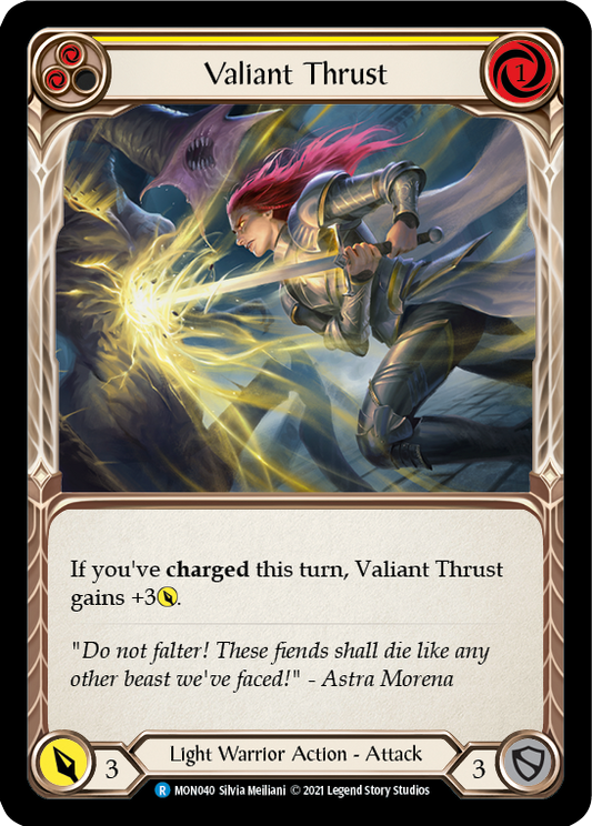 Valiant Thrust (Yellow) [MON040] Unlimited Edition Rainbow Foil, Monarch, Rare, MON040