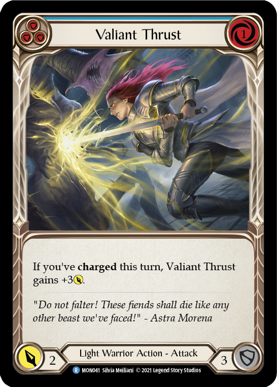 Valiant Thrust (Blue) [MON041] Unlimited Edition Rainbow Foil, Monarch, Rare, MON041