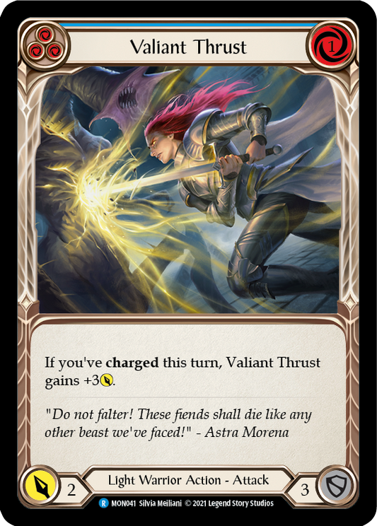 Valiant Thrust (Blue) [MON041] Unlimited Edition Rainbow Foil, Monarch, Rare, MON041