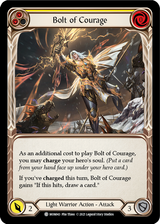 Bolt of Courage (Yellow) [MON043] Unlimited Edition Rainbow Foil, Monarch, Common, MON043