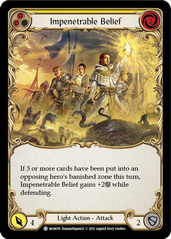 Impenetrable Belief (Yellow) [MON076] Unlimited Edition Rainbow Foil, Monarch, Common, MON076