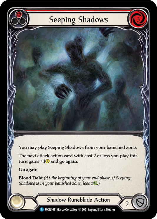 Seeping Shadows (Red) [MON165] Unlimited Edition Rainbow Foil, Monarch, Rare, MON165