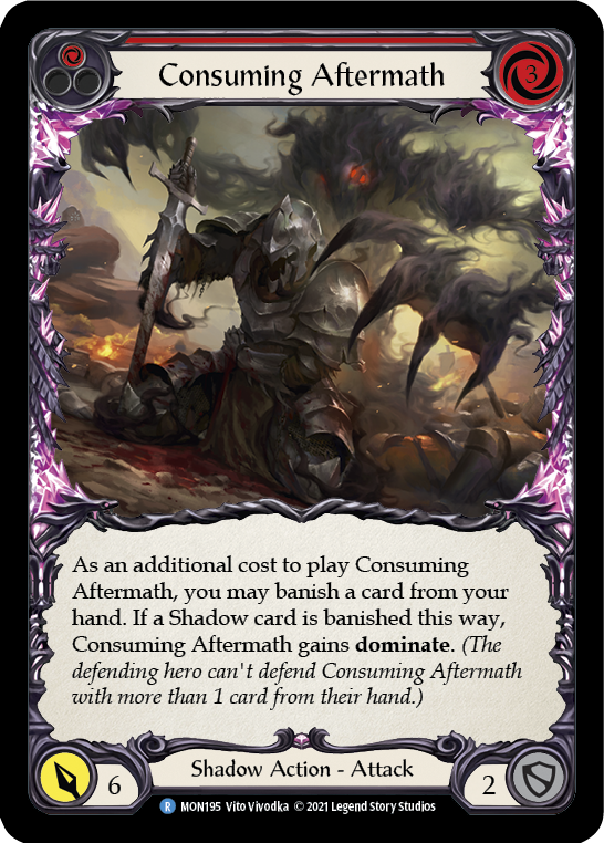 Consuming Aftermath (Red) [MON195] Unlimited Edition Rainbow Foil, Monarch, Rare, MON195