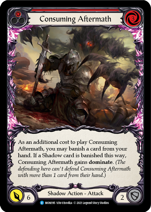 Consuming Aftermath (Red) [MON195] Unlimited Edition Rainbow Foil, Monarch, Rare, MON195