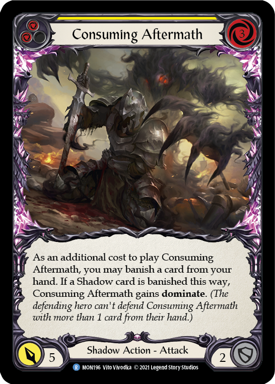 Consuming Aftermath (Yellow) [MON196] Unlimited Edition Rainbow Foil, Monarch, Rare, MON196