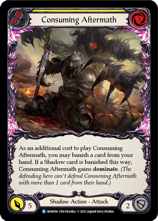 Consuming Aftermath (Yellow) [MON196] Unlimited Edition Rainbow Foil, Monarch, Rare, MON196