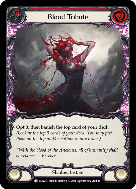 Blood Tribute (Red) [MON215] Unlimited Edition Rainbow Foil, Monarch, Common, MON215