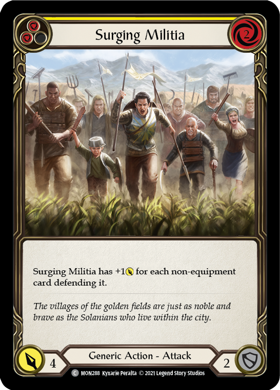 Surging Militia (Yellow) [MON288] Unlimited Edition Rainbow Foil, Monarch, Common, MON288