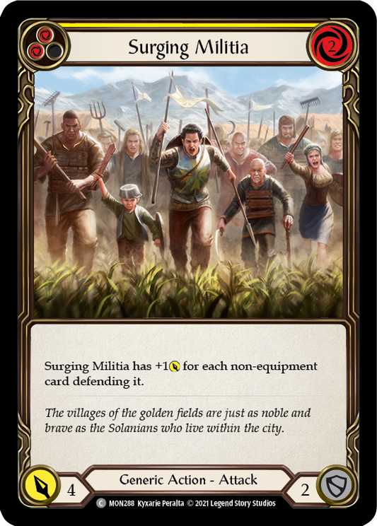 Surging Militia (Yellow) [MON288] Unlimited Edition Rainbow Foil, Monarch, Common, MON288