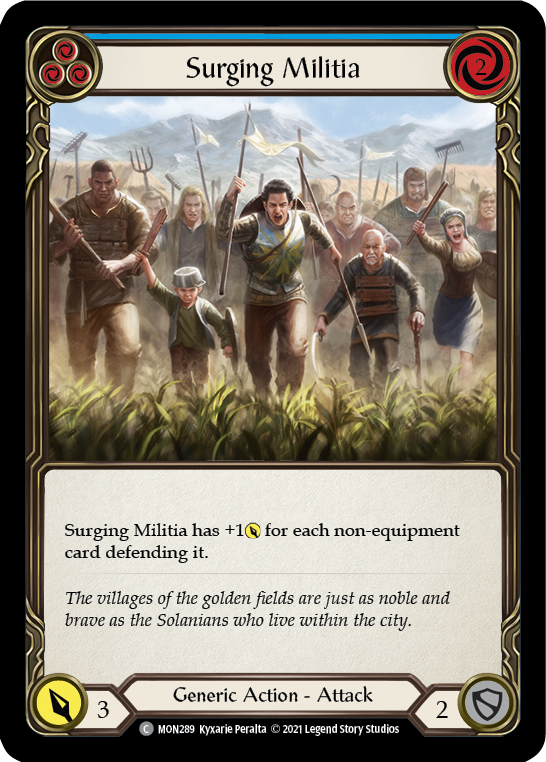 Surging Militia (Blue) [MON289] Unlimited Edition Rainbow Foil, Monarch, Common, MON289