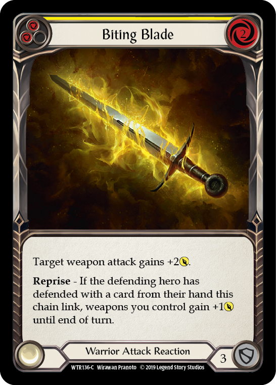 Biting Blade (Yellow) [WTR136] Unlimited Edition Rainbow Foil, Welcome to Rathe, Common, WTR136