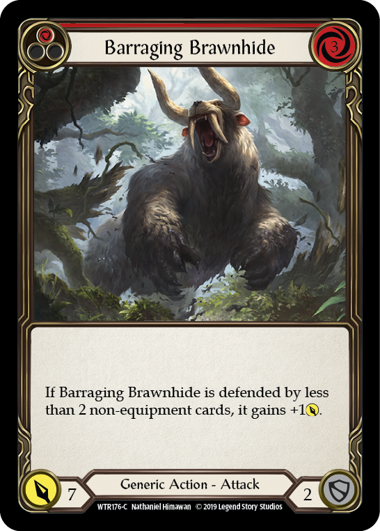 Barraging Brawnhide (Red) [WTR176] Unlimited Edition Rainbow Foil, Welcome to Rathe, Common, WTR176