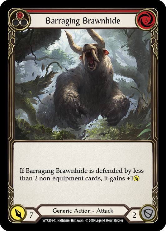 Barraging Brawnhide (Red) [WTR176] Unlimited Edition Rainbow Foil, Welcome to Rathe, Common, WTR176